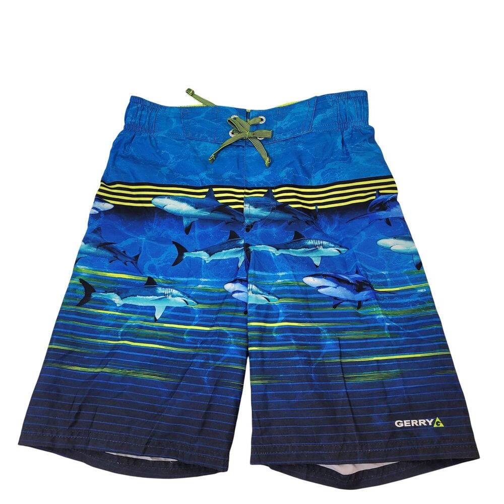 Gerry Youth Boy's Swim Short UPF 50+ Swim Trunks, Blue Sharks - Size: Medium